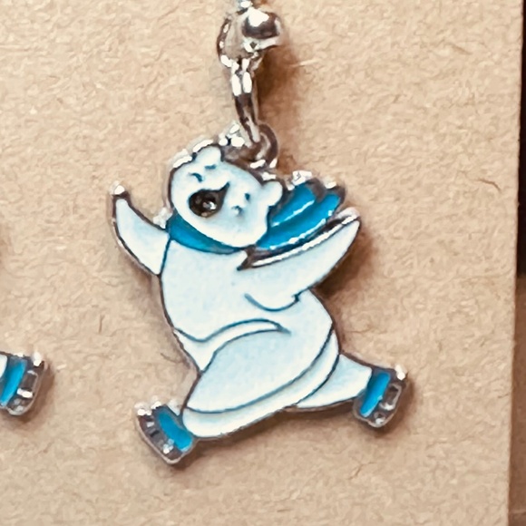 Stainless Steel Earring Hooks Polar Bears Ice-Skating with Blue Accents Handmade - Picture 2 of 4